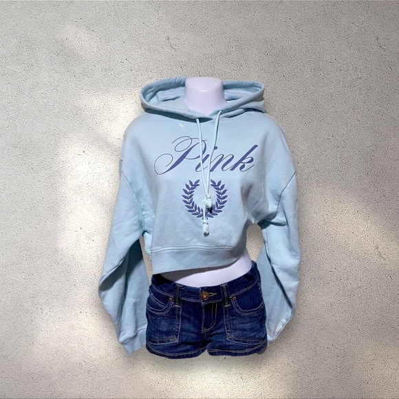 !! SOLD DO NOT BUY !! VS PINK Light Blue Cropped Hoodie - Picture 1 of 4